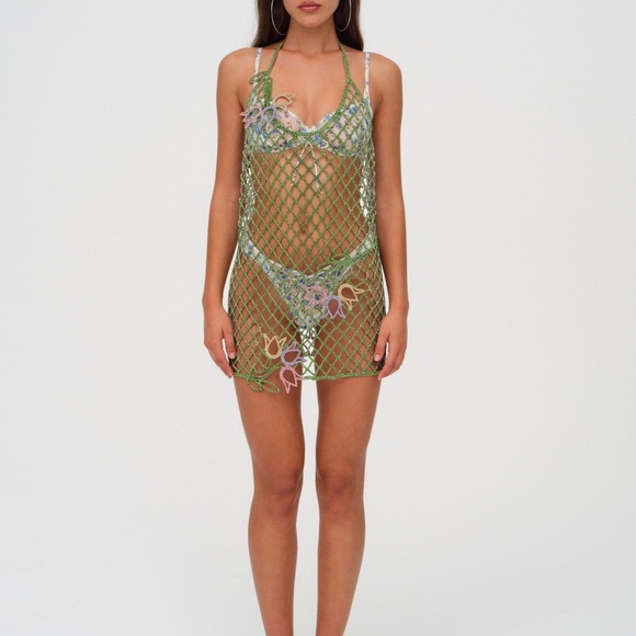 For Love & Lemons Tulip Grid Rhinestone Dress XS/S / Green - Picture 3 of 3